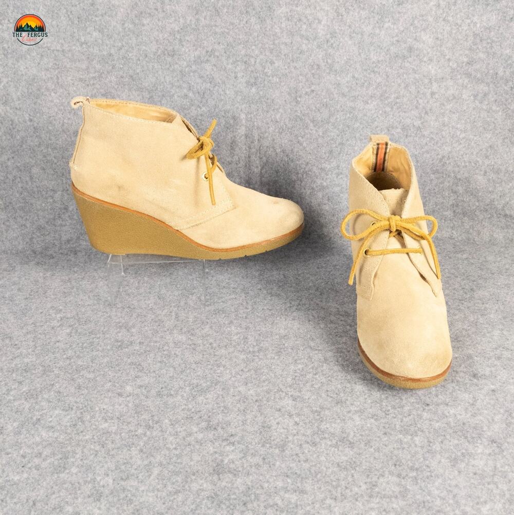 Sperry Top Sider Harlow Booties Beige Lace-Up Wedge Heel Women's Size 8.5M